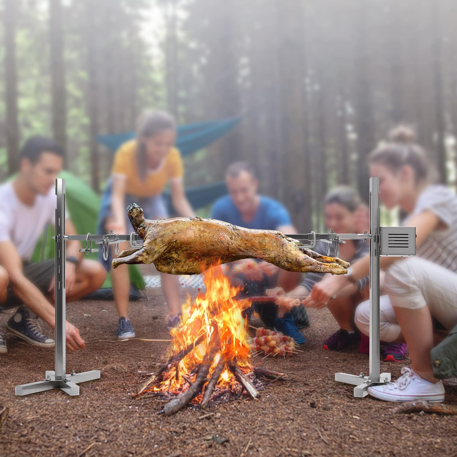 Edelstahl Grillspieß, 53" Elektrischer Universal Drehspieß mit 25W Motor, Höhenverstellbar - 30kg Max Belastung