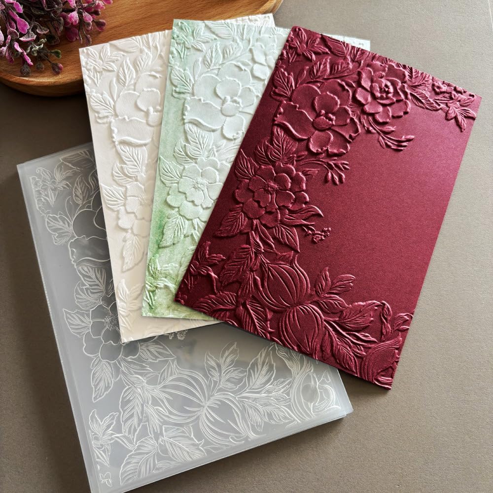 Arbuya 3D Plastic Embossing Folders for Card Making 3 d Flowers Texture Embossing Folder for Scrapbooking Paper Crafting Home Decoration