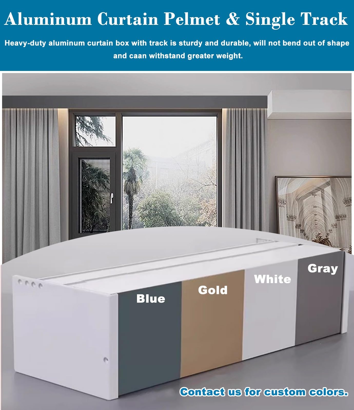 Caja opaca con riel – 290 cm (9.5 pies) de aluminio para montaje en pared/techo – Tratamiento de ventana Slish para mayor privacidad y control de luz