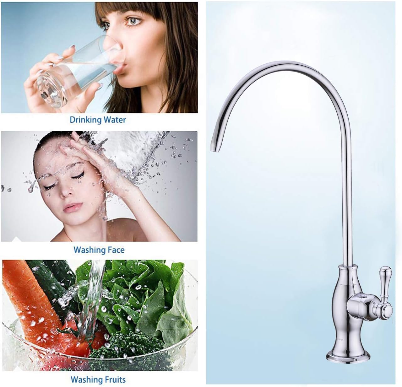 Delle Rosa Drinking Water Purifier Faucet, Commercial Water Filtration Faucets for Under Sink Water Filter System, Modern Stainless Steel Kitchen Bar Sink Drinking Water Faucet, Chrome,Non-Air Gap image 3