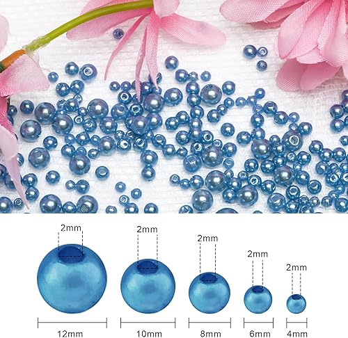 Miniatura 2 de VIVP 900 cuentas de perlas para la fabricación de joyas, cuentas de perlas azul claro con agujero de 0.118 in, 0.157 in, 0.197 in, 0.236 in, 0.315