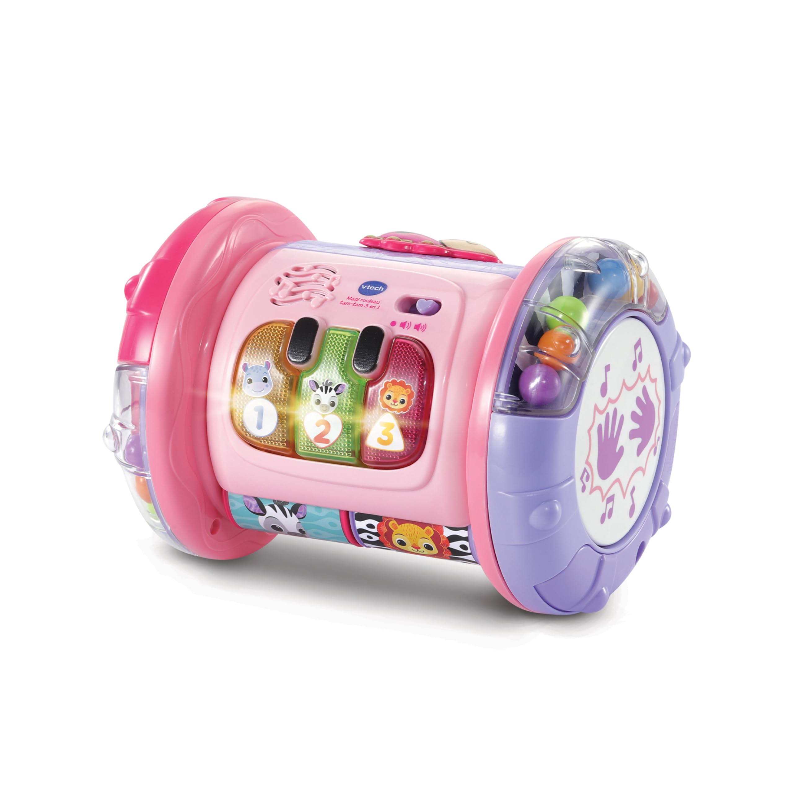 VTech - Magi Rouleau Tam-Tam 3 en 1 Rose - Jouet Musical Évolutif - Tambour Enfant Qui Roule, Motricité Bébé - Jouet d'Activité et de Développement - Cadeau Bébé Dès 9 Mois - Contenu en Français