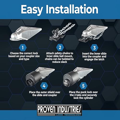 Miniatura 3 de Proven Industries - Modelo 2516, Cerradura para remolque, se adapta a acopladores de 2 516 pulgadas, fabricado en los Estados Unidos, color negro