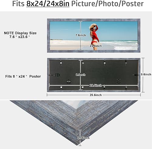 Vista 222 de Marco gris rústico de 18 x 24 pulgadas, marco para póster de 18 x 24 pulgadas, color gris envejecido, grande, retro, natural, 24 x 18 pulgadas