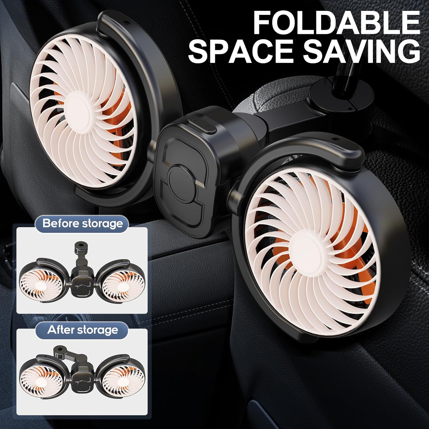 Dealswin Rechargeable Car Fan for Backseat Kids Baby, Battery and USB Dual Power Car Fans, Independent Control 360°Adjustable Dual Head Car Seat Fan Headrest Cooling Fan for Sedan SUV RV Truck Vehicle