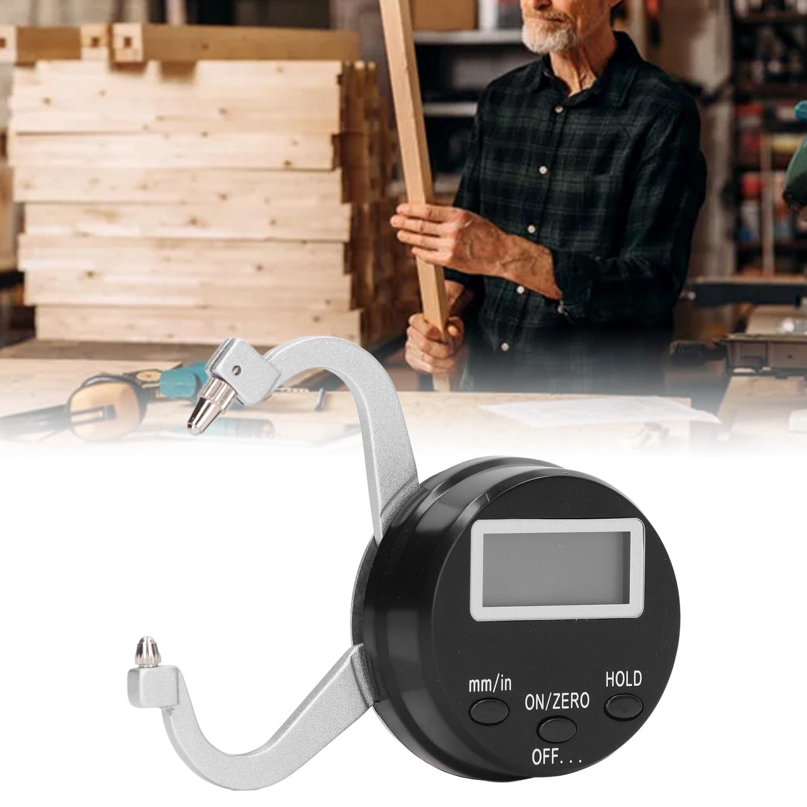 Misuratore di spessore digitale con doppio braccio curvo e ampio display LCD - Campo di misura da 0 a 25 mm - Ganasce in lega cromata per lavorazione e misurazione dello spessore