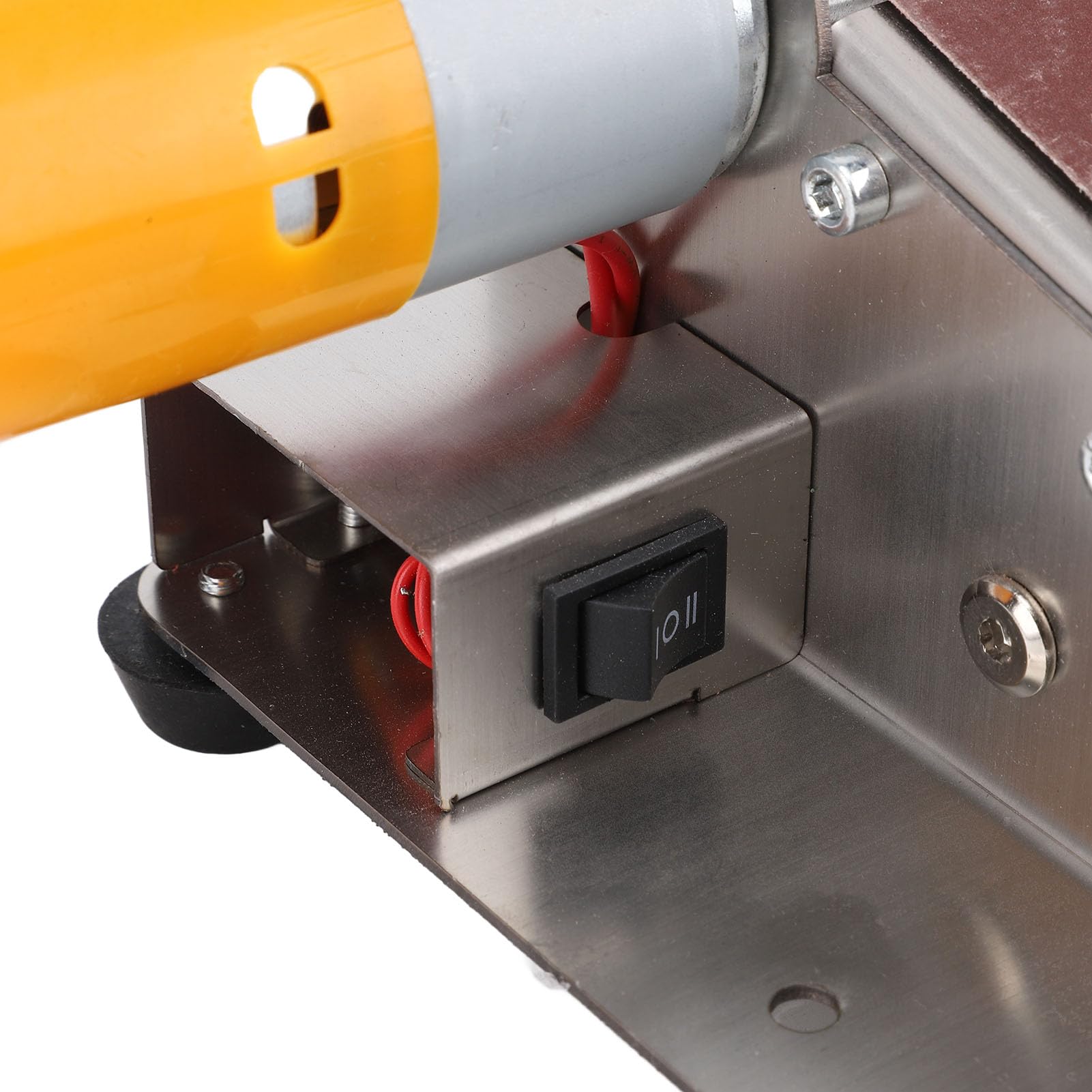 Ponceuse à Bande Stationnaire, Ponceuse à Rouleaux électrique Ponceuse à Bande avec Bandes Abrasives Disques de Ponçage Accessoires Machine de Polissage Réglable en 7 étapes avec