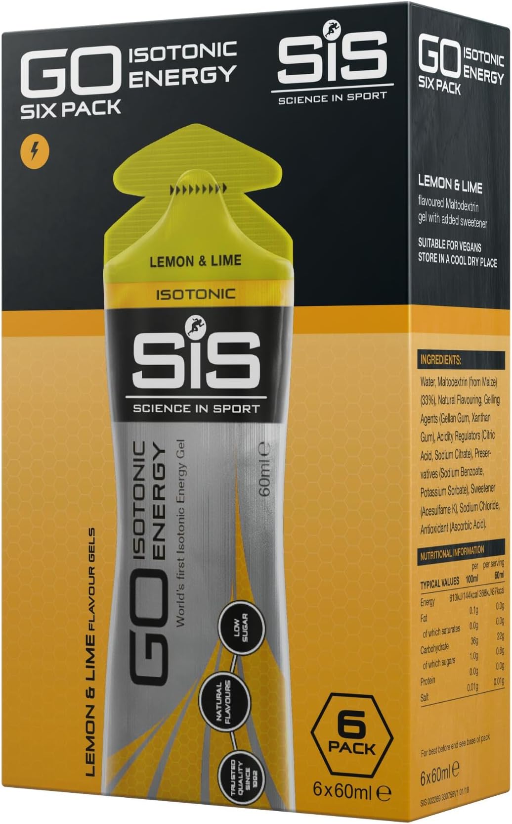 GO Isotonic Energy Gels | 22g Carbohydrates | Low Sugar | Easily Digestible | Gluten Free | No Water Needed | Running Gels | Lemon & Lime Flavour | 6 Pack