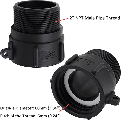 Miniatura 3 de IBC - Adaptador de accesorios de asas de 2 pulgadas, rosca gruesa de contrafuerte hembra x 2 pulgadas, rosca de tubo macho NPT 275 330 galones IBC