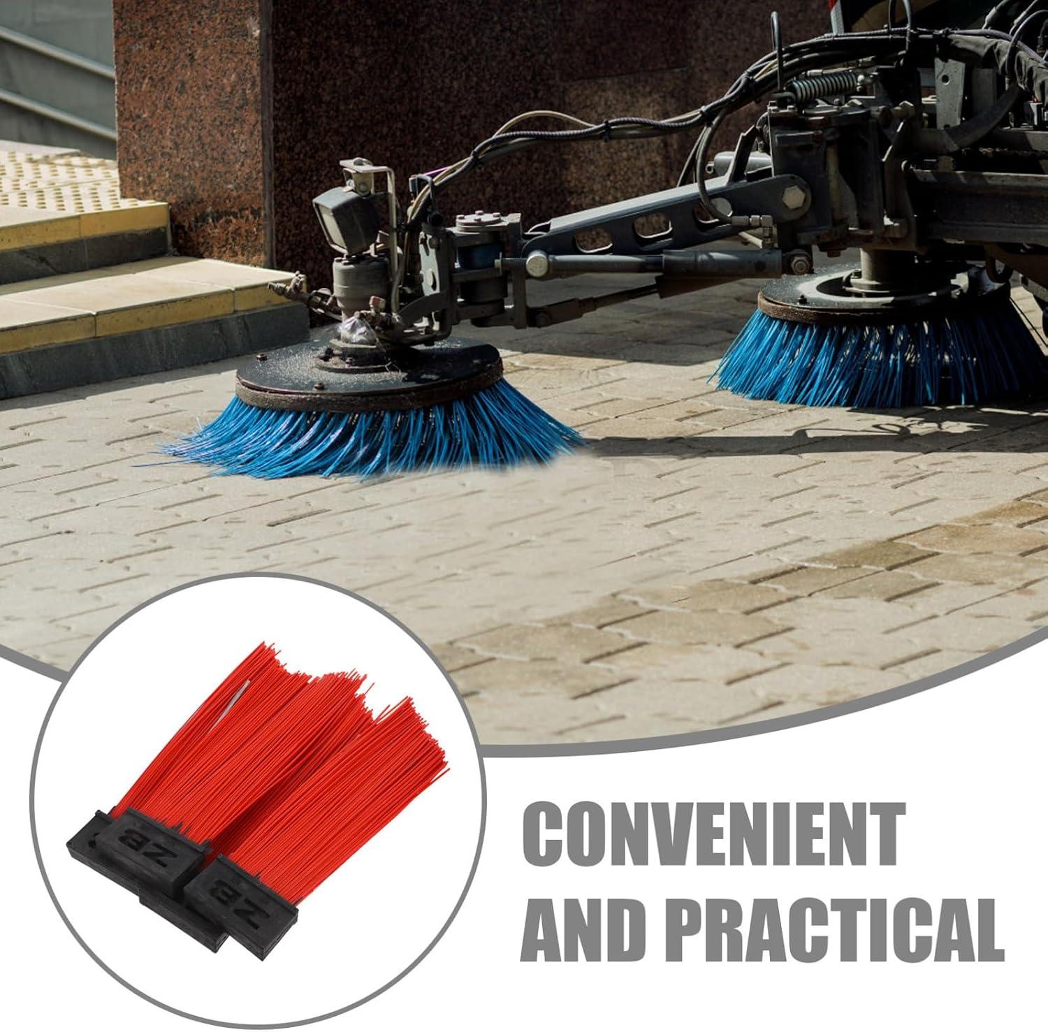 4pcs Push Broom Heads Replacement Set for Street Sweeping, Red Pp with Steel Wire Bristles 90mm Width X 25mm Thickness X 360mm Length, Industrial Outdoor Broom Sweeper Accessories