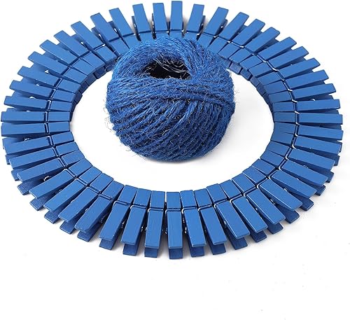 Miniatura 1 de HSTECH 100 pinzas de madera natural azul y cordel de yute de 82 pies, alfileres para ropa de bebé, clips de fotos de manualidades de 1.38 pulgadas