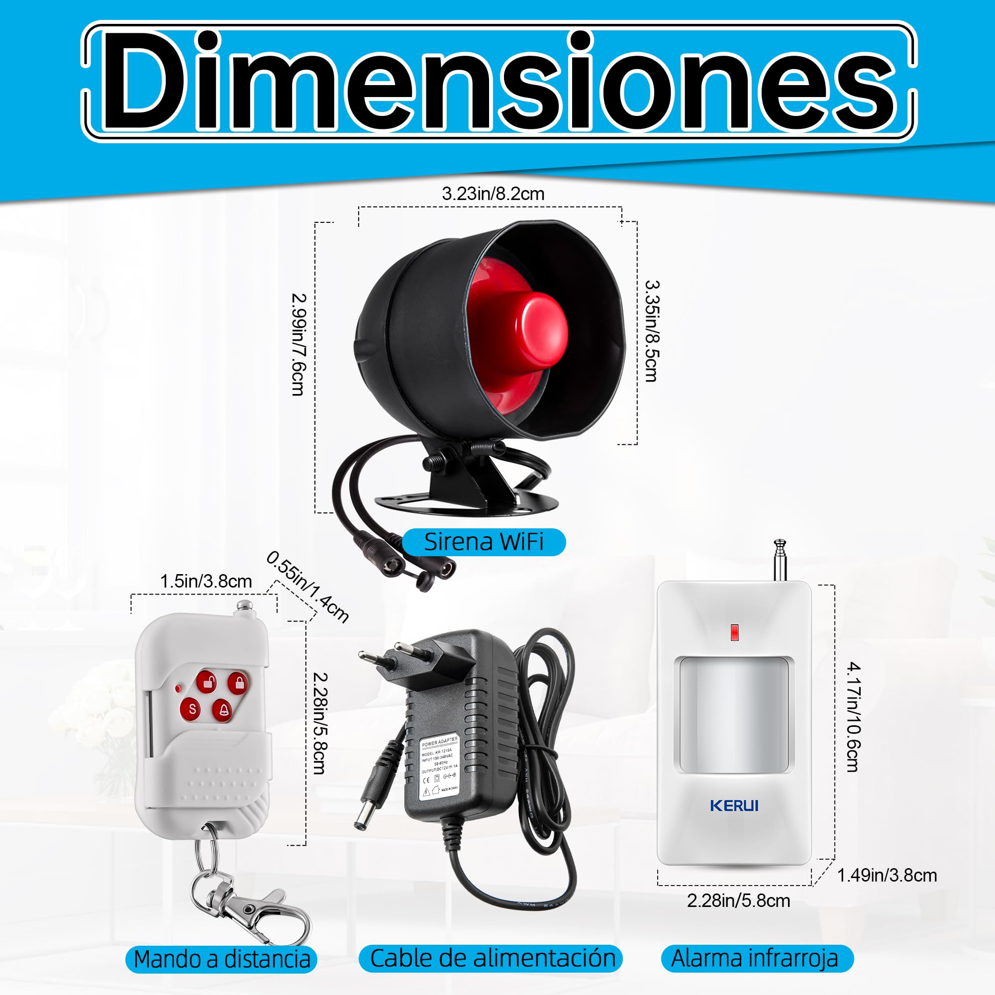 Sistema de Alarma WiFi, Sistema de Alarma Inalámbrico de 120 dB para la Seguridad del Hogar con Sirena, 6*Sensores de Movimiento Gratuitos y Mando a Distancia para Cobertizo y Garaje