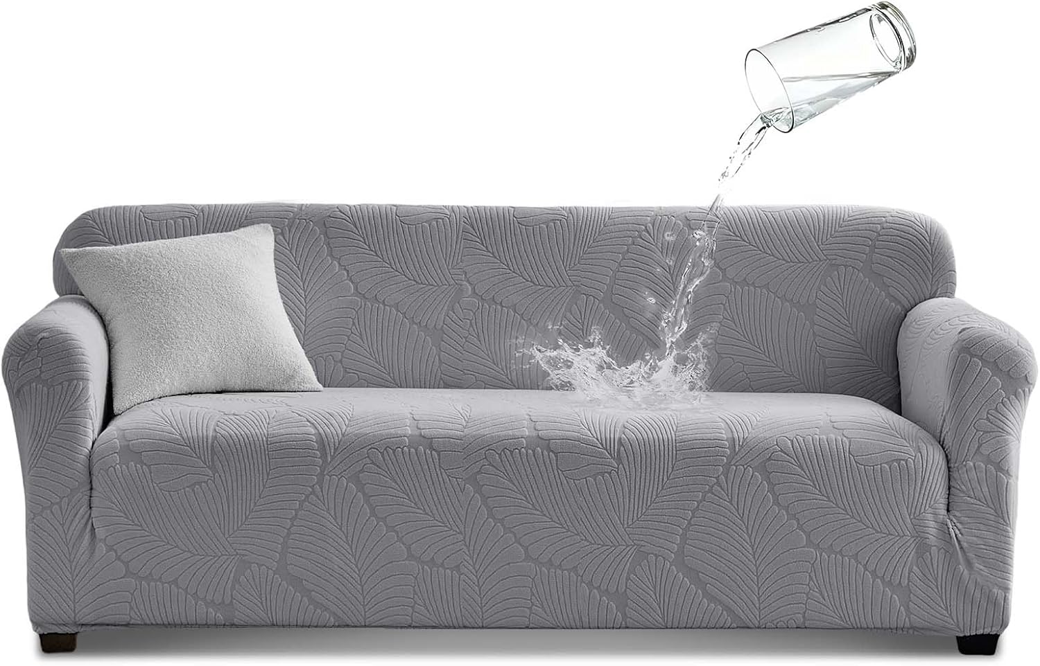 Tokokimo Stretch Soft Sofa Couch Cover, Dual Waterproof Sofa Cover, Stretch Maple Leaf Jacquard Sofa Slipcover, Leakproof Furniture Protector for Kids, Pets (Chair, Gray)-Installation Required