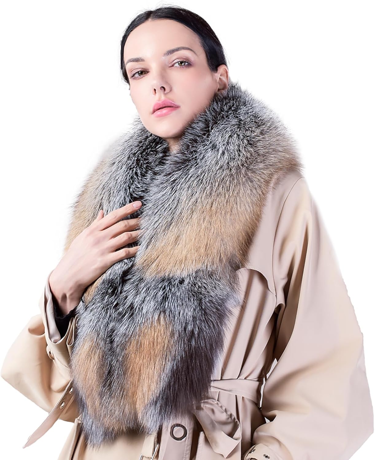 Winter leather fox fur scarf bib fur scarf fur collar silver fox real fur shawl to keep warm women