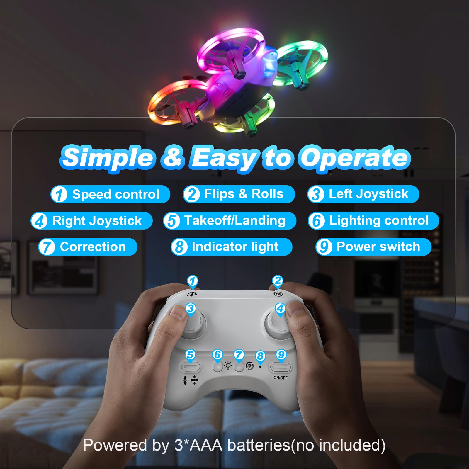 Mini drone per bambini dai 6 anni in su, drone giocattolo RC con luci LED fredde, quadricottero con flips 3D e 3 batterie, tempo di volo di 30 minuti, regalo divertente per bambini principianti