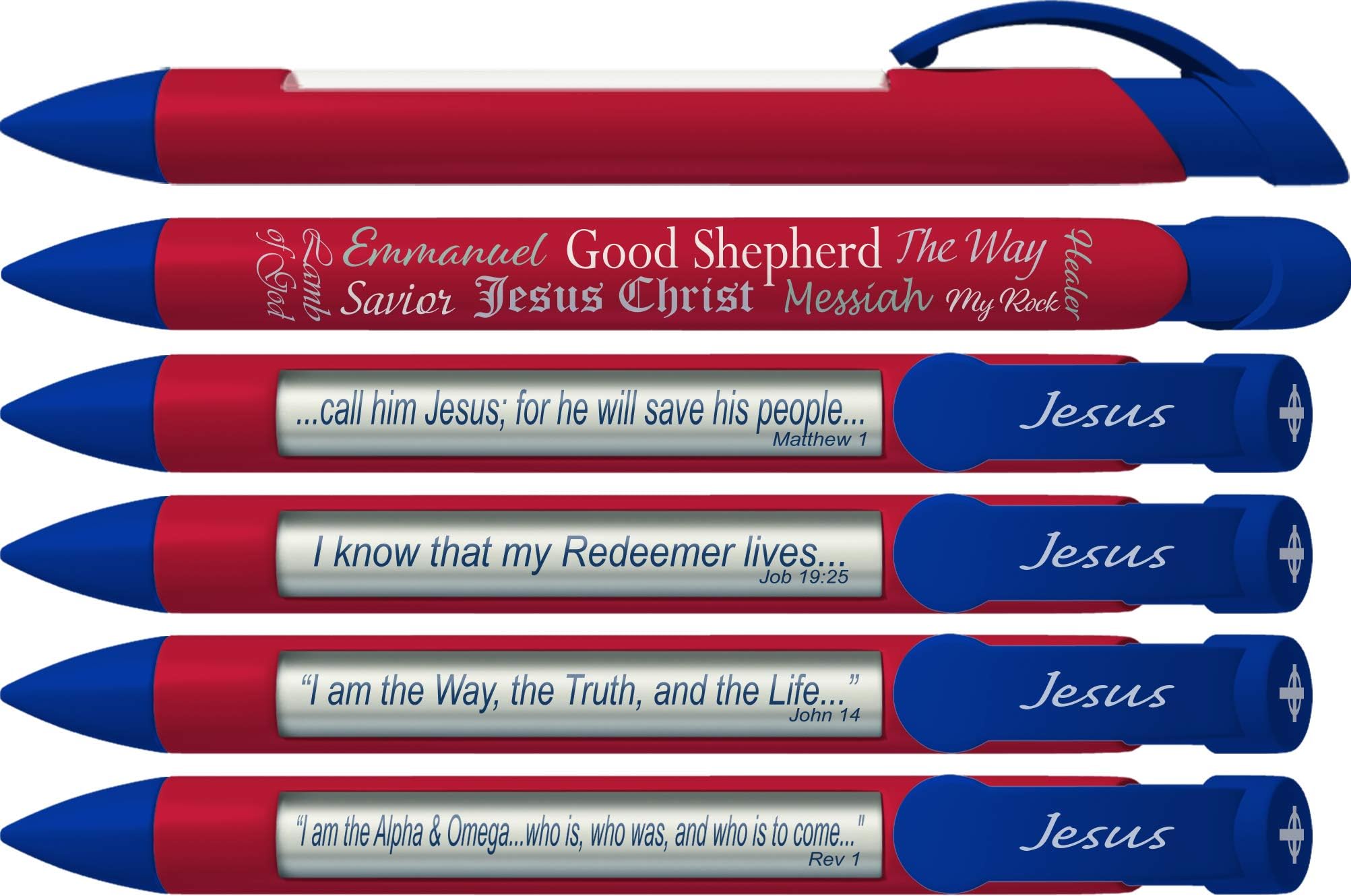 Greeting Pen "Names of Jesus" Scripture Pens, Scripture Verses with Rotating Messages, 6 Pen Set (36034)