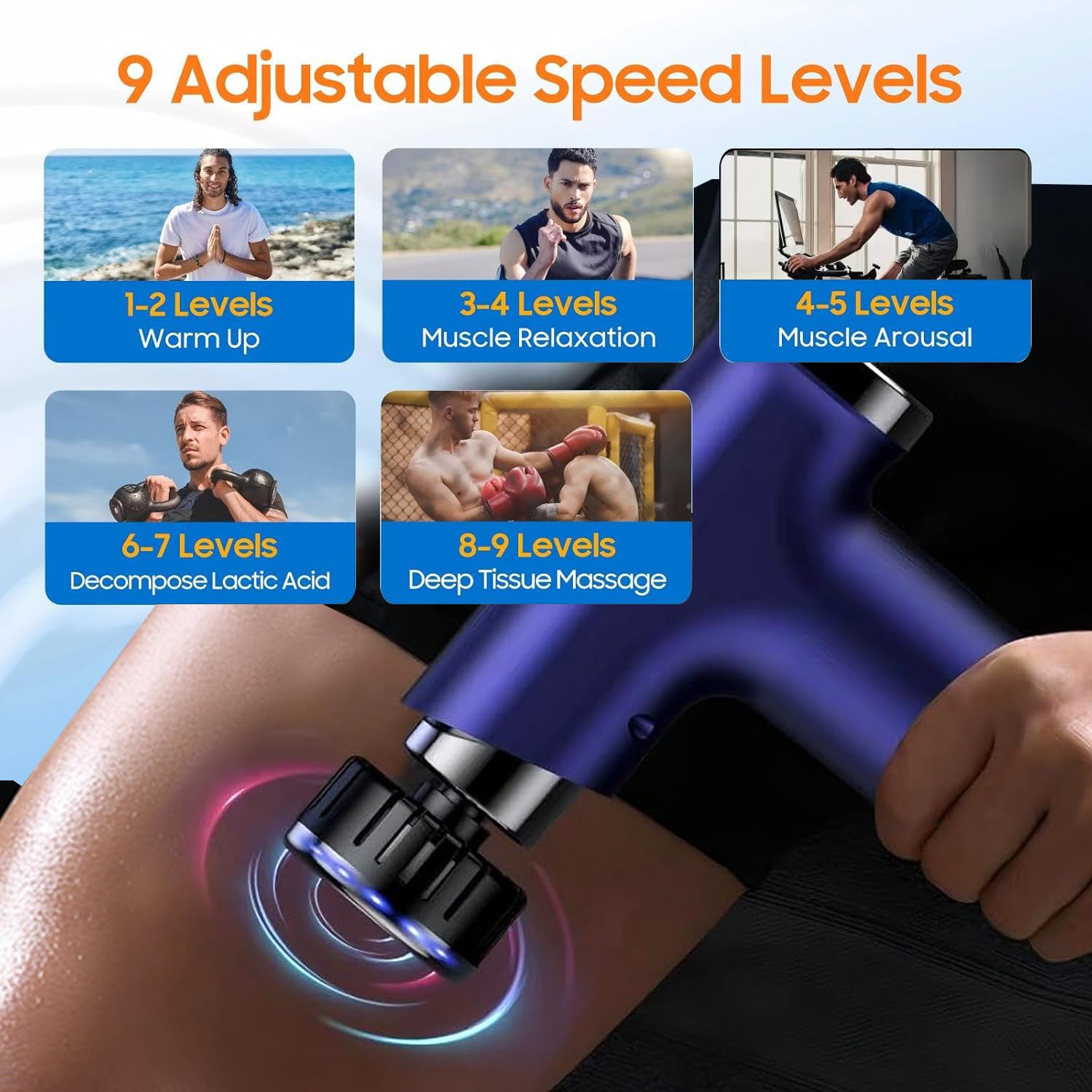 Pistola da massaggio con calore e freddo, testine di ricambio, massaggiatore per tessuti profondi, batteria da 3600 mAh, ampiezza 10 mm, massaggiatore muscolare a percussione per casa, ufficio