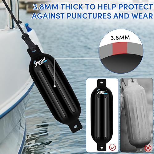 Vista 81 de Paquete de 4 defensas de barco de 4.5/5.5/6.5/8.5/8.5/10/16 pulgadas, parachoques de vinilo acanalado de doble ojo, parachoques de barco para Negro