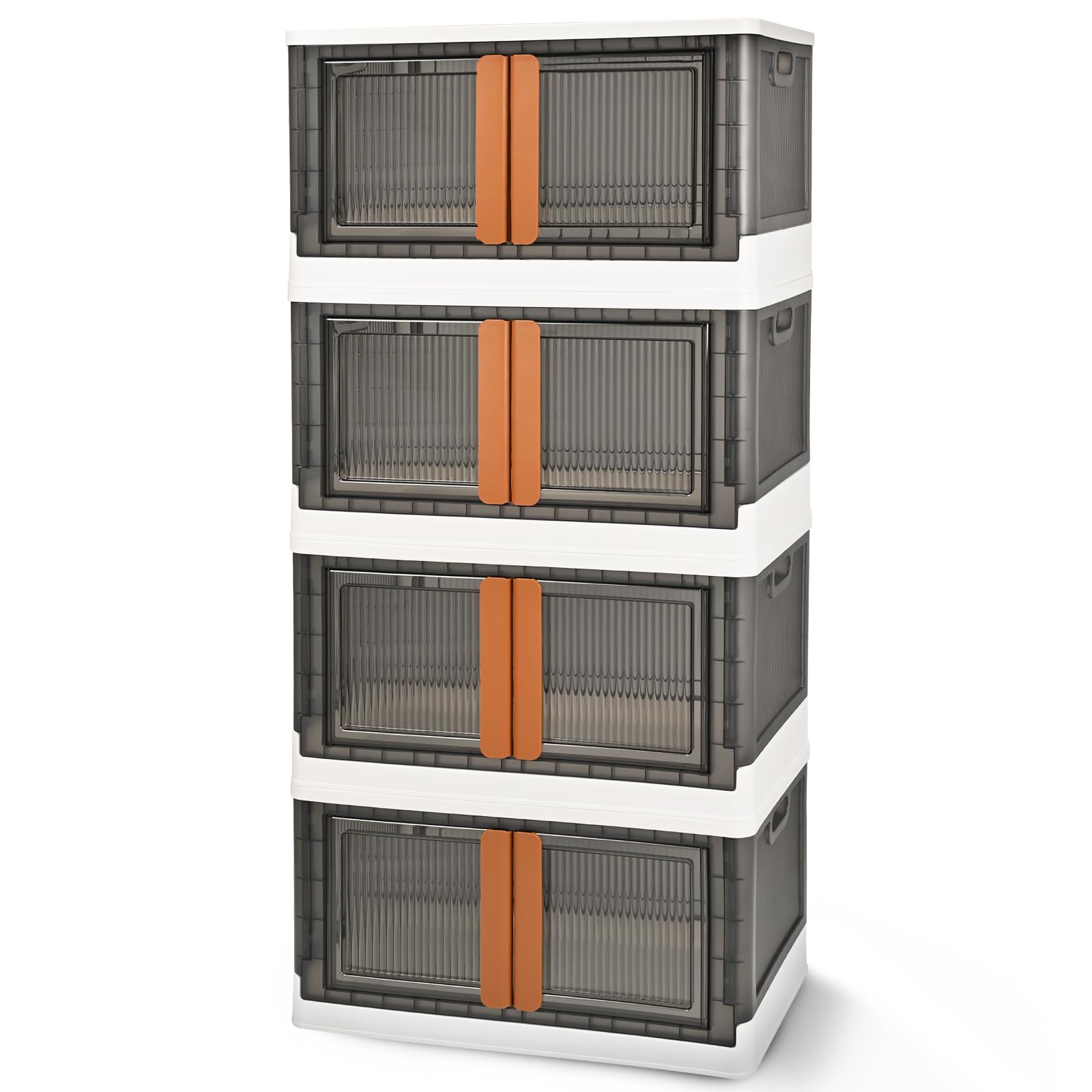 TRZZ 19Gal Cabinet Organizer and Storage, Collapsible Outdoor Storage Bin with Lid for Office, Dorm Room, Stackable Cabinet Plastic Container with Wheels, Folding Storage Box for Home, 4Pack