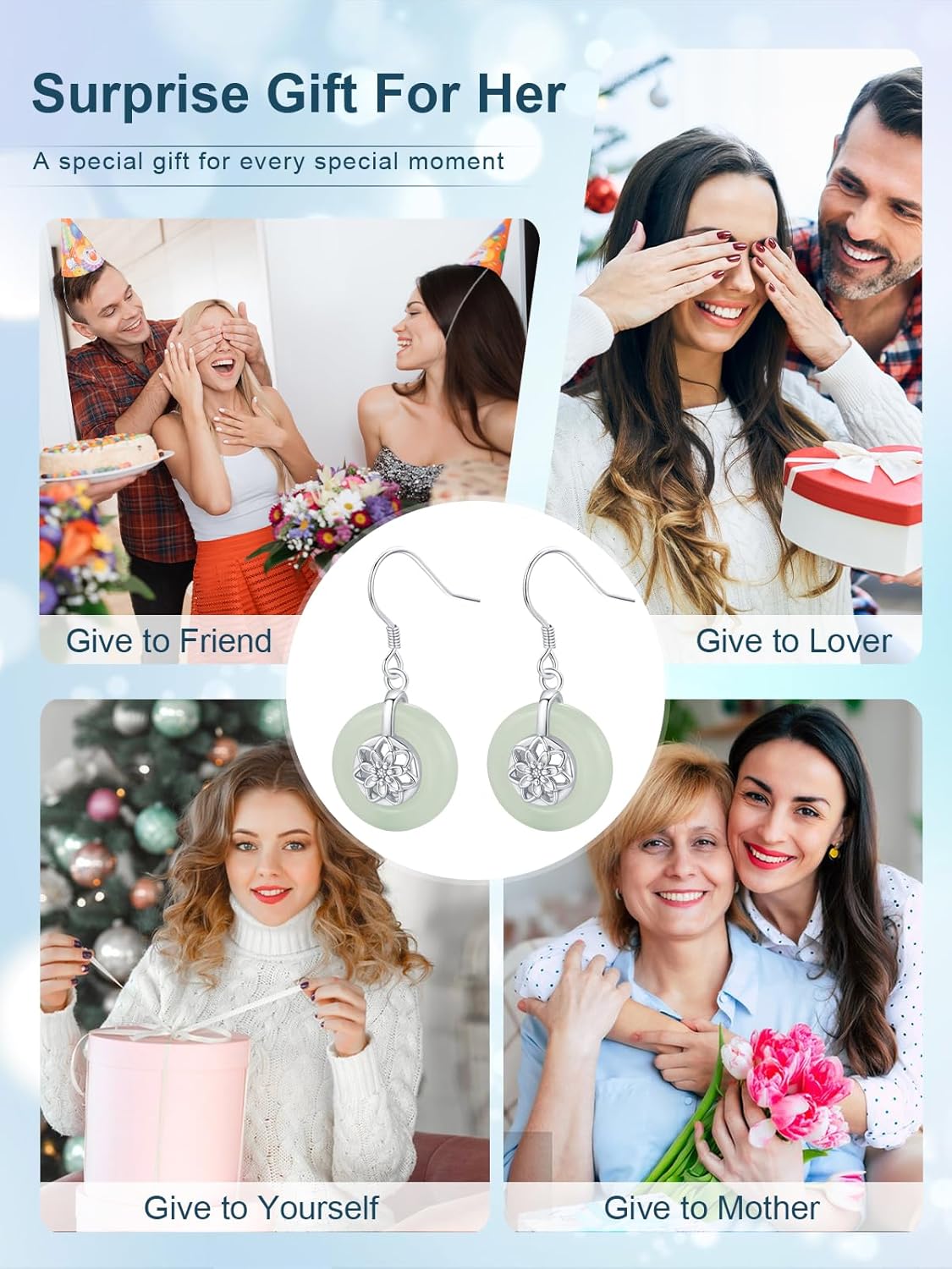 KiiKii Jade Earrings for Women 925 Sterling Silver Lotus Flower/Celtic Knot Dangle Earrings Green Jade Jewelry Birthday Christmas Gifts for Wife Mom - Image 7