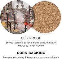 Vista 5 de París - Juego de 4 posavasos para bebidas, 4 pulgadas, románticos, estilo francés, torre Eiffel, absorbentes, de cerámica de diatomita, para mesa