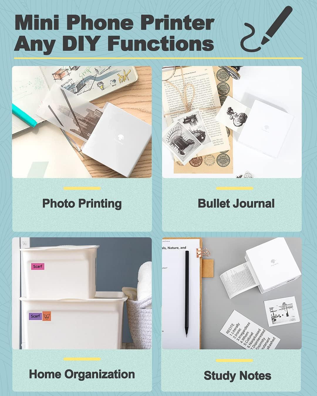 Phomemo M03 Review: The Surprisingly Powerful Mini Printer That’s Taking Over TikTok in 2025! 3 Phomemo Mini Thermal Sticker Printer in white printing photos and notes — portable Bluetooth printer for DIY, journaling, and students.