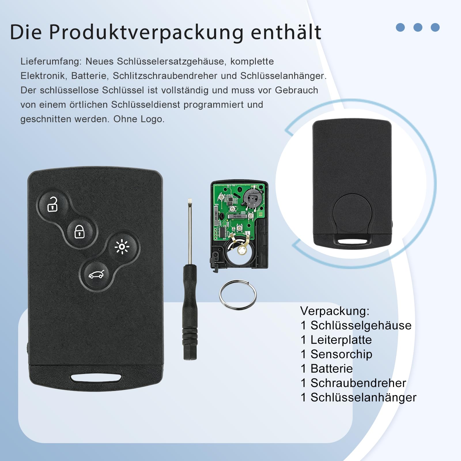 Autoschlüssel Fernbedienung kompatibel mit Renault Megane 3 Laguna 3 Scenic, 4 Tasten, 433 MHz, ID46 PCF7952 Chip, 2007-2016