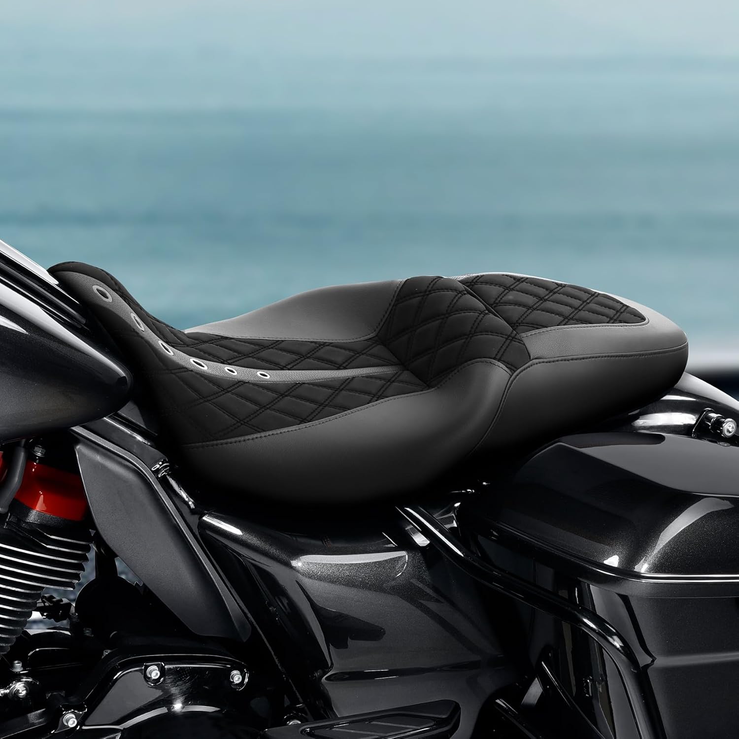 TCT-MOTORPARTS Driver Passenger Seat One-Piece Cushion Fit For Harley Touring Road King Street Glide Electra Glide Road Glide 2009-2023 Black