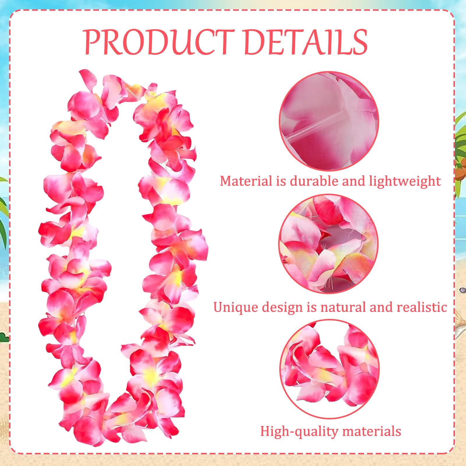 DAVBNM 2 Set Hawaiian Leis, Flower Garland, Flower Necklace, Headband Garland Hand Garlands Heart Sunglasses - Image 3