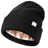 YANIBEST Womens Satin Lined Knit Beanie Hat Acrylic Winter Hats for Women Men Silk Lining Soft Slouchy Warm Cuffed Beanie Hat