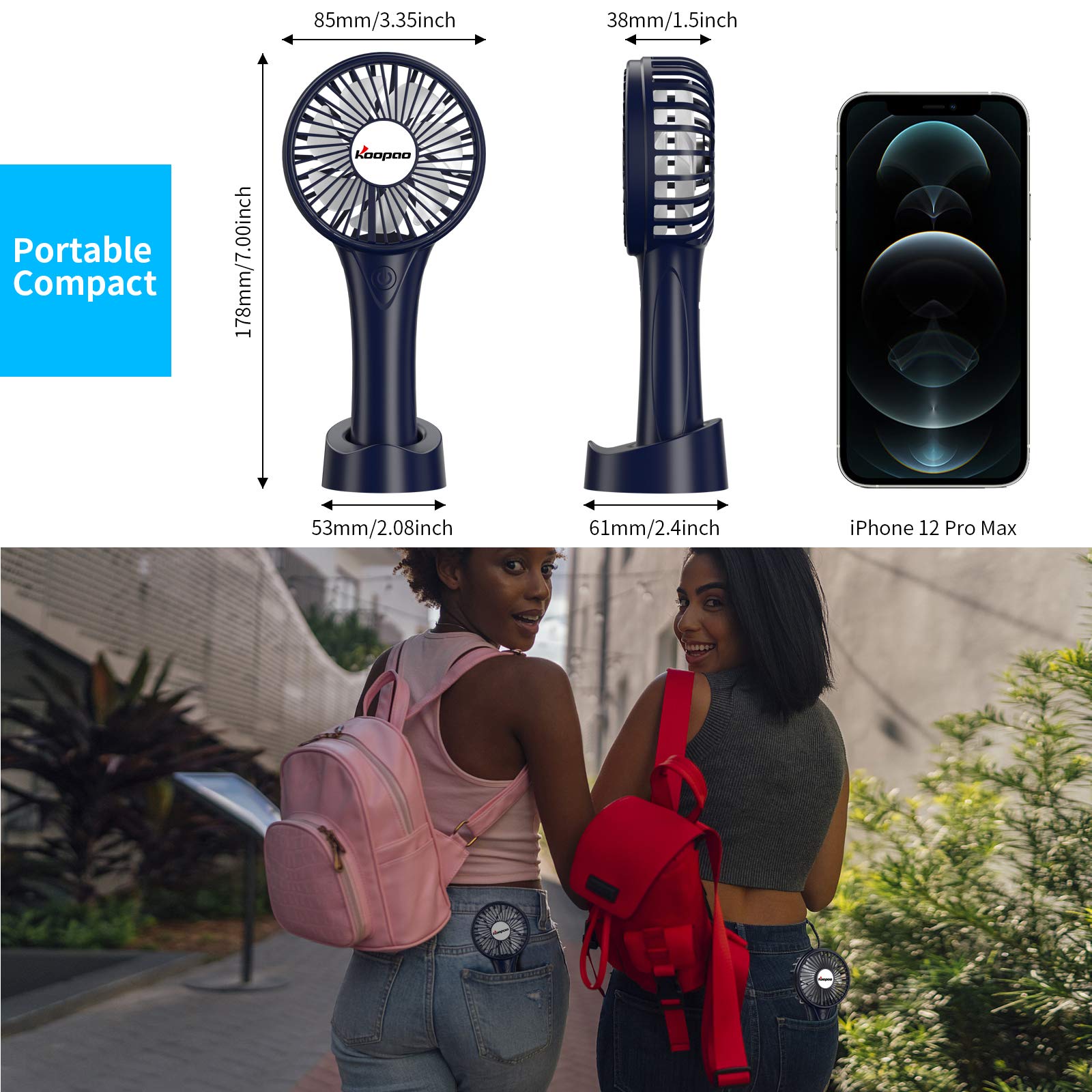 Magnetic Folding Fan Portable Handheld Fan 5000mAh USB Rechargeable ...
