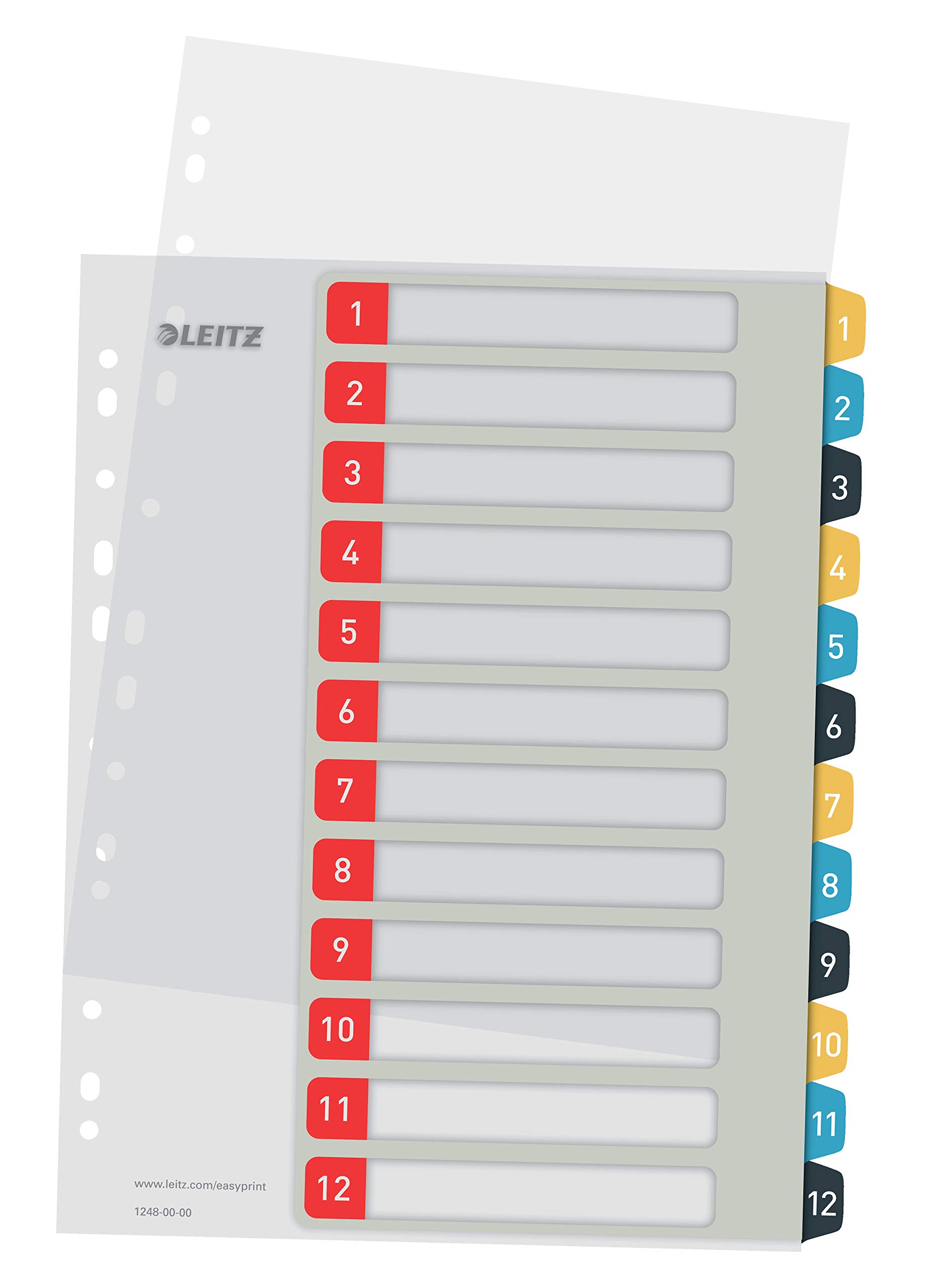 Leitz A4 Printable Index 1-12, Heavy Duty, Cosy Range, Multicoloured, 12480000