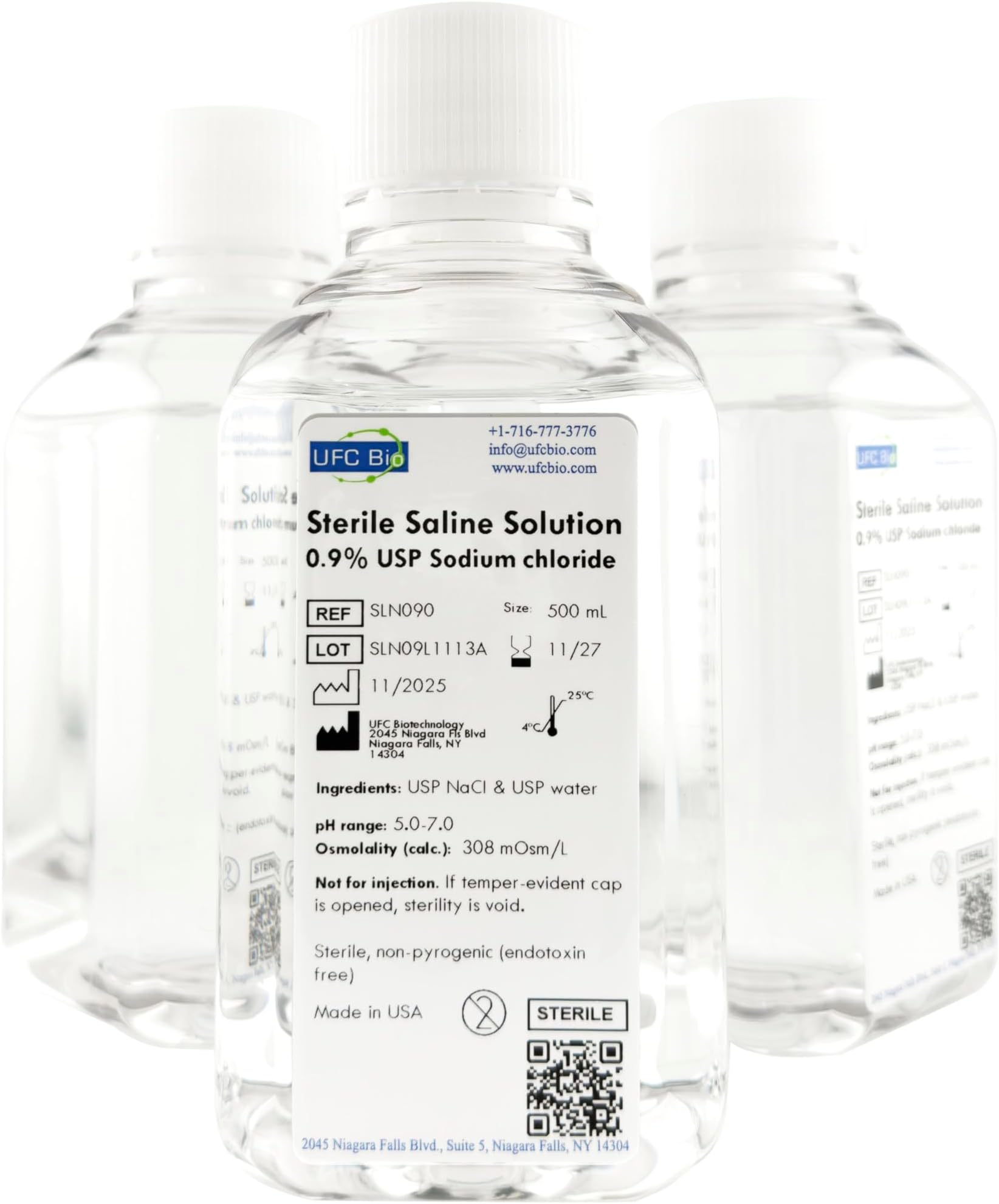 0.9% Normal Saline Solution - Sterile USP Sodium Chloride - Made in USA - 500 mL - (4 Pack - 2000 mL Total)