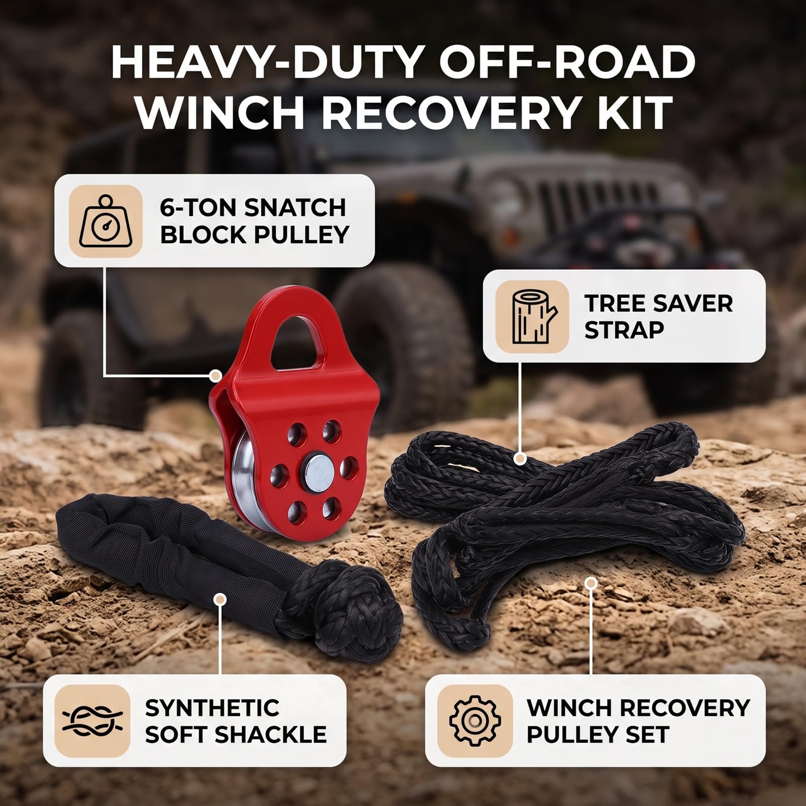 Yctze Kit de Récupération Tout-Terrain, Poulie de Bloc D'arrachement en