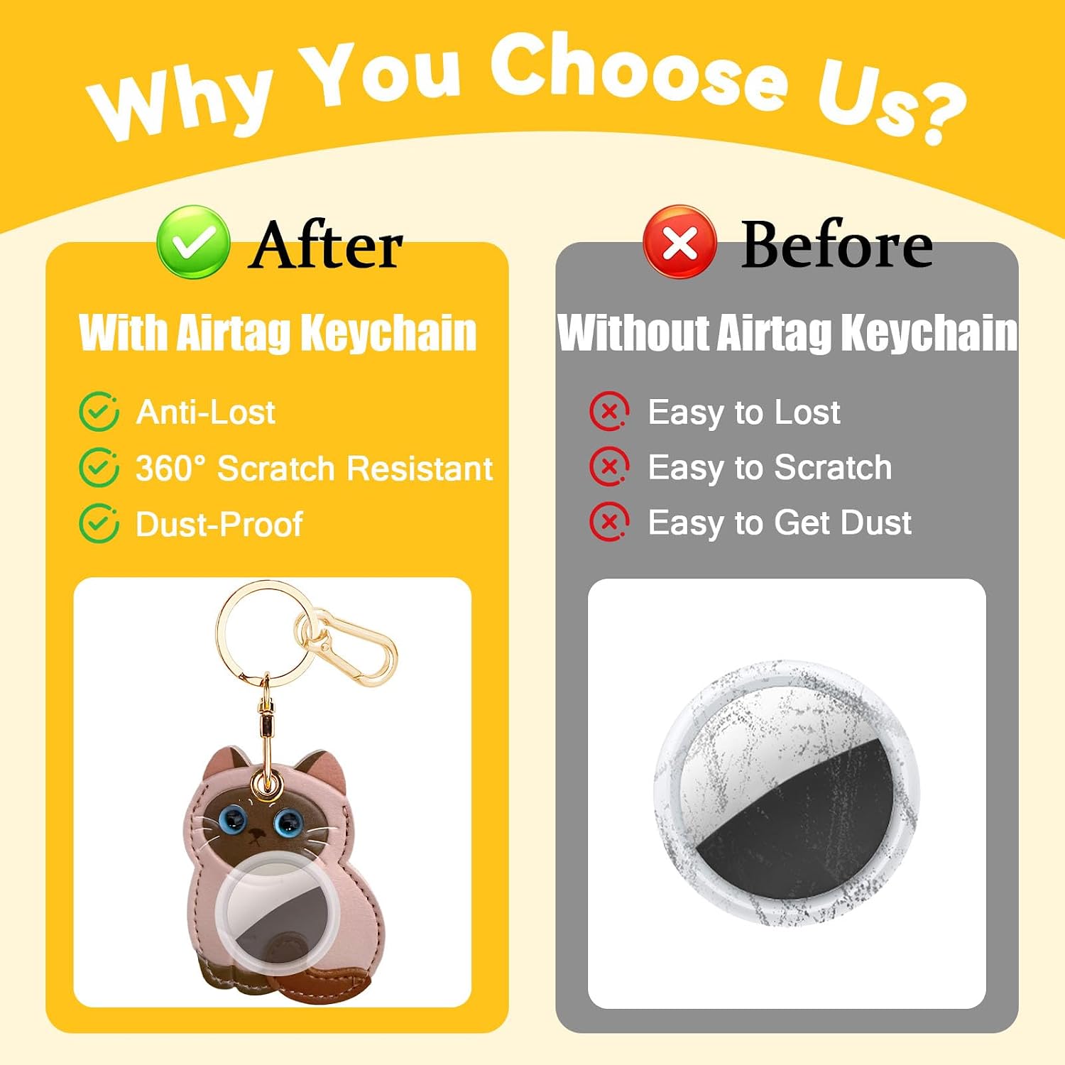 Leather Keychain Holder Case for Airtag,Cute Protective Keychain Cover Compatible with AirTag,Anti-Scratch GPS Case for Keys(Siamese Cat) image 5