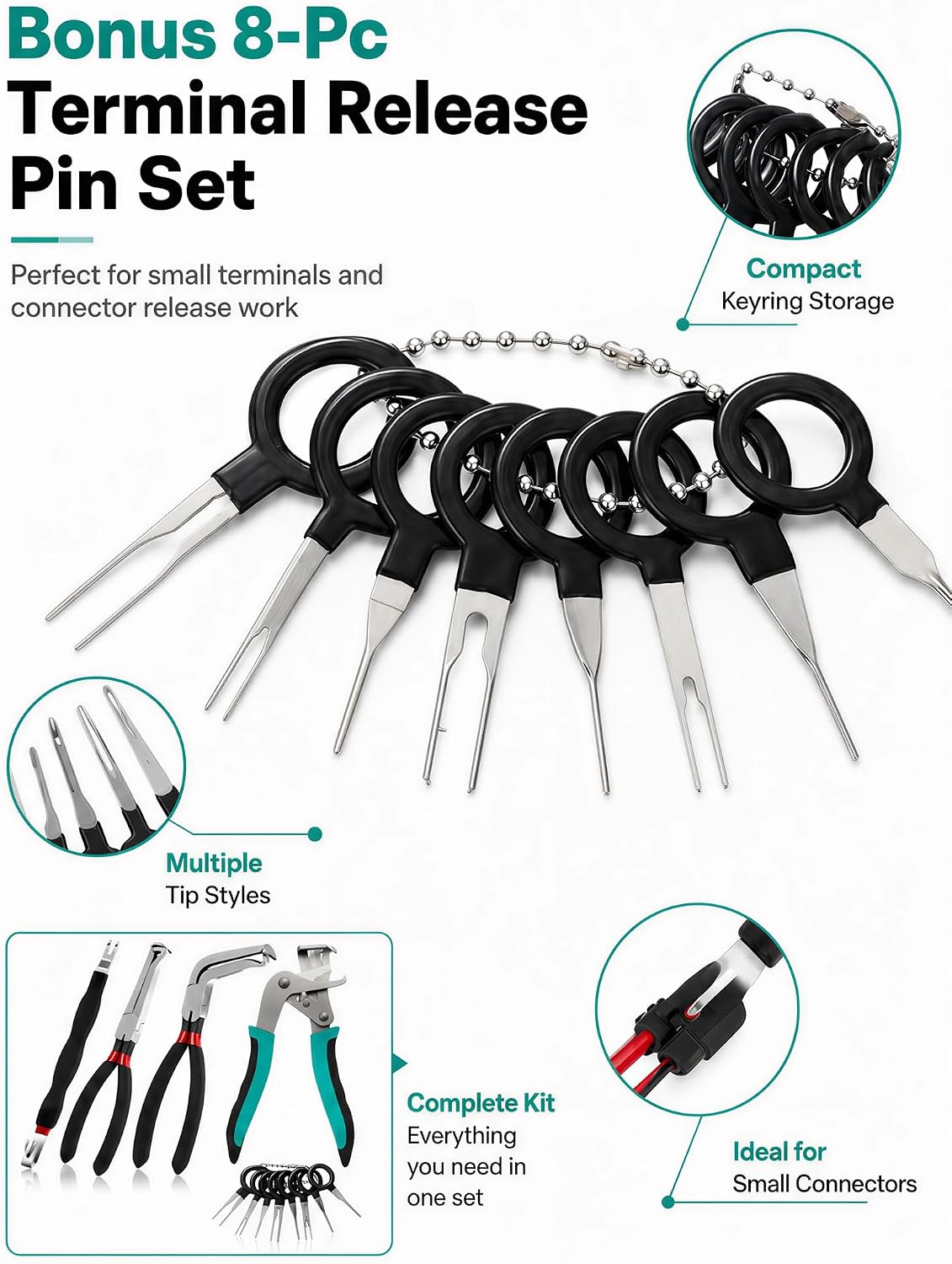 5PCS Car Clip Pliers Tools Set, Electrical Disconnect Pliers 37960, 37980, 13120, Multi-Functional Automotive Terminal Release Tools for Connector Separator Tool & Fuel Line Disconnect