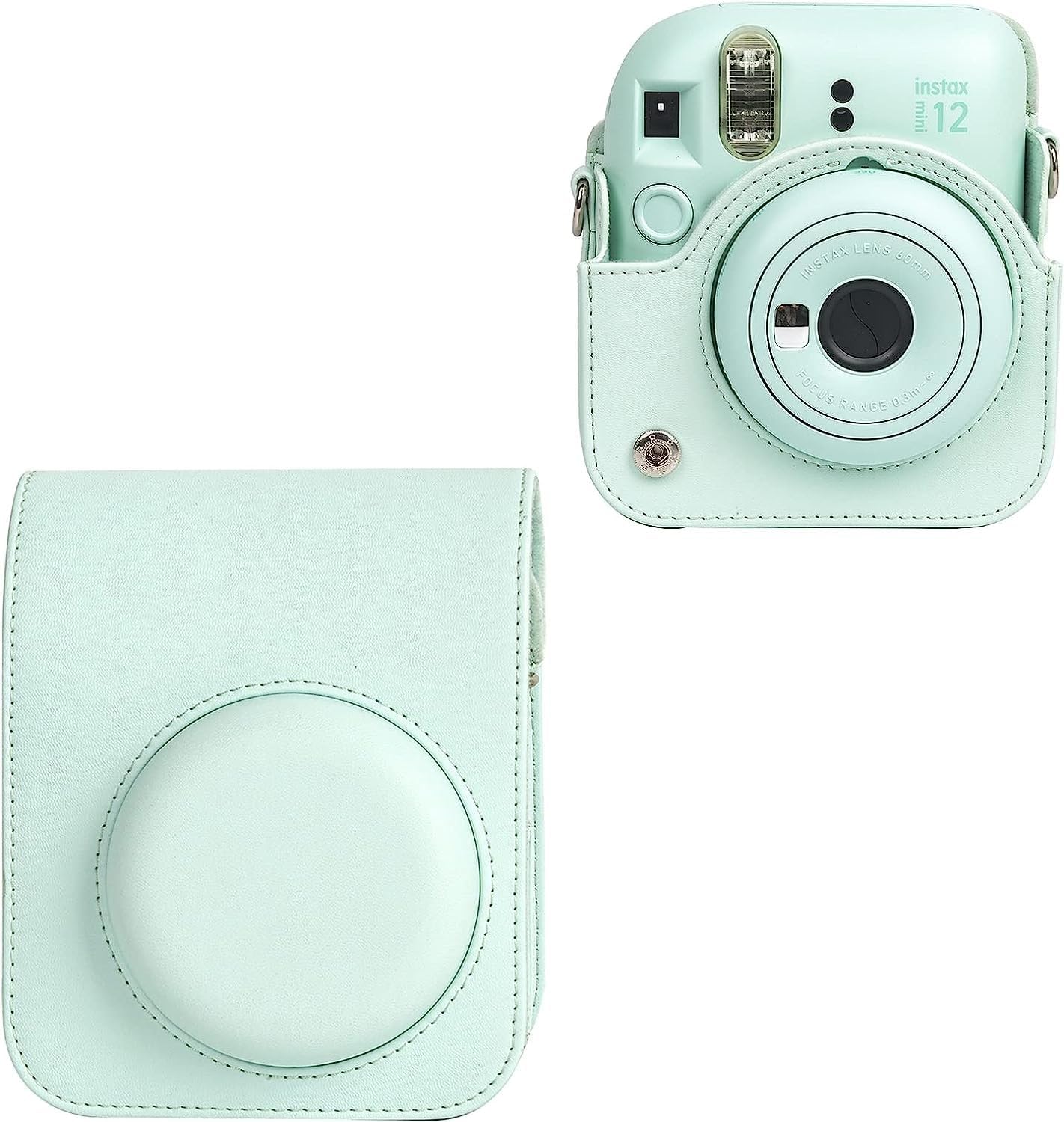PU Leather Protective Camera Case Pouch Compatible with Fujifilm Instax Mini 12 Camera Carrying Bag with Adjustable Shoulder Strap (Mint Green)-image-37