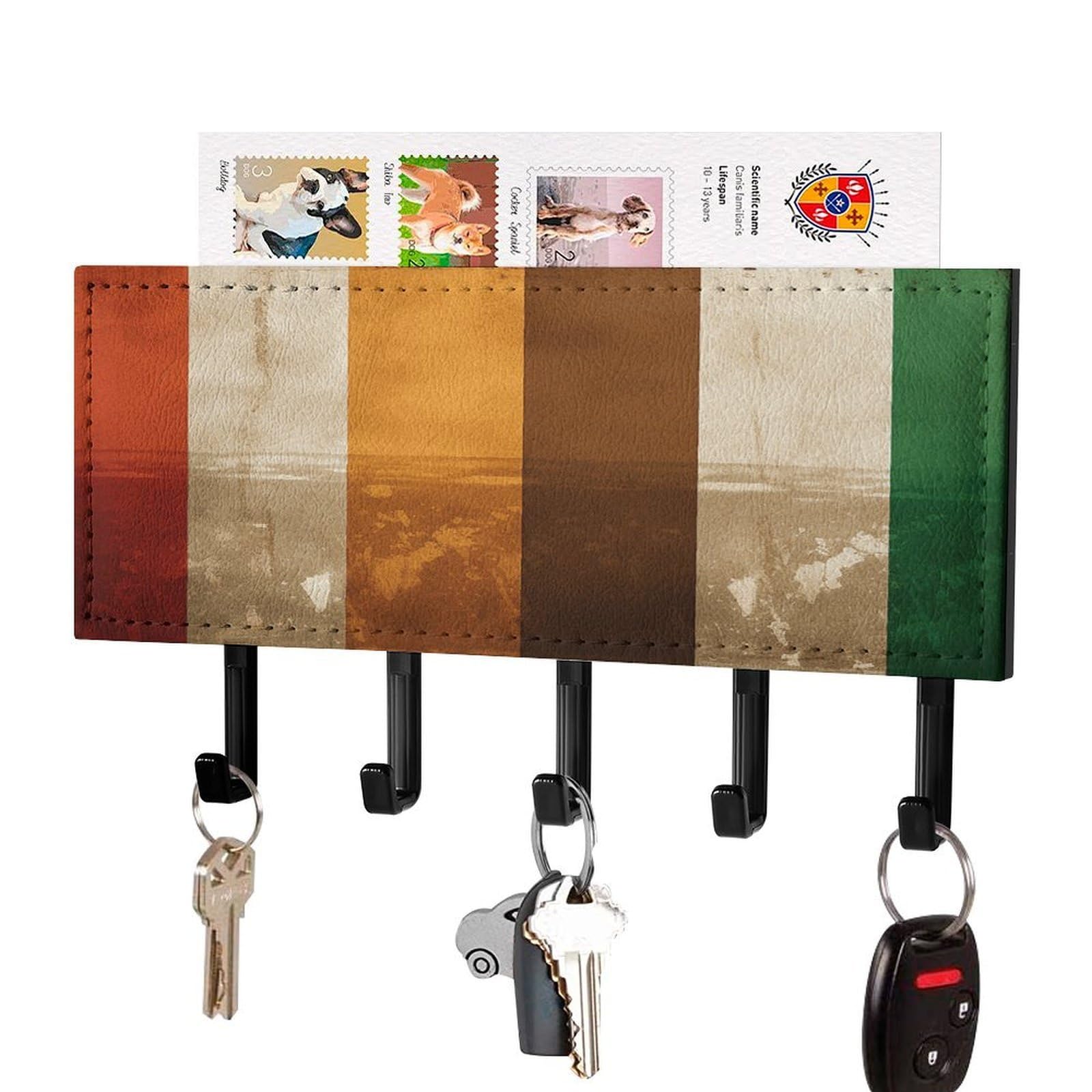 FekiLoot Different Colored Bars Key Holder Wall Mount Key Hanger with 5 Hooks Decorative Key Rack Hanging Key Hooks with Mail Organizer Key Holder for Wall Living Room Kitchen Bathroom Hallway Black