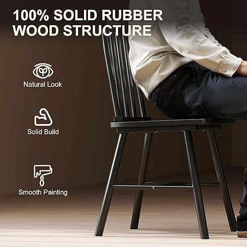 Miniatura 5 de HOMCOM Windsor Juego de 4 sillas de comedor, sillas de cocina de madera de granja con marco de madera de goma y respaldo de husillo para comedor,