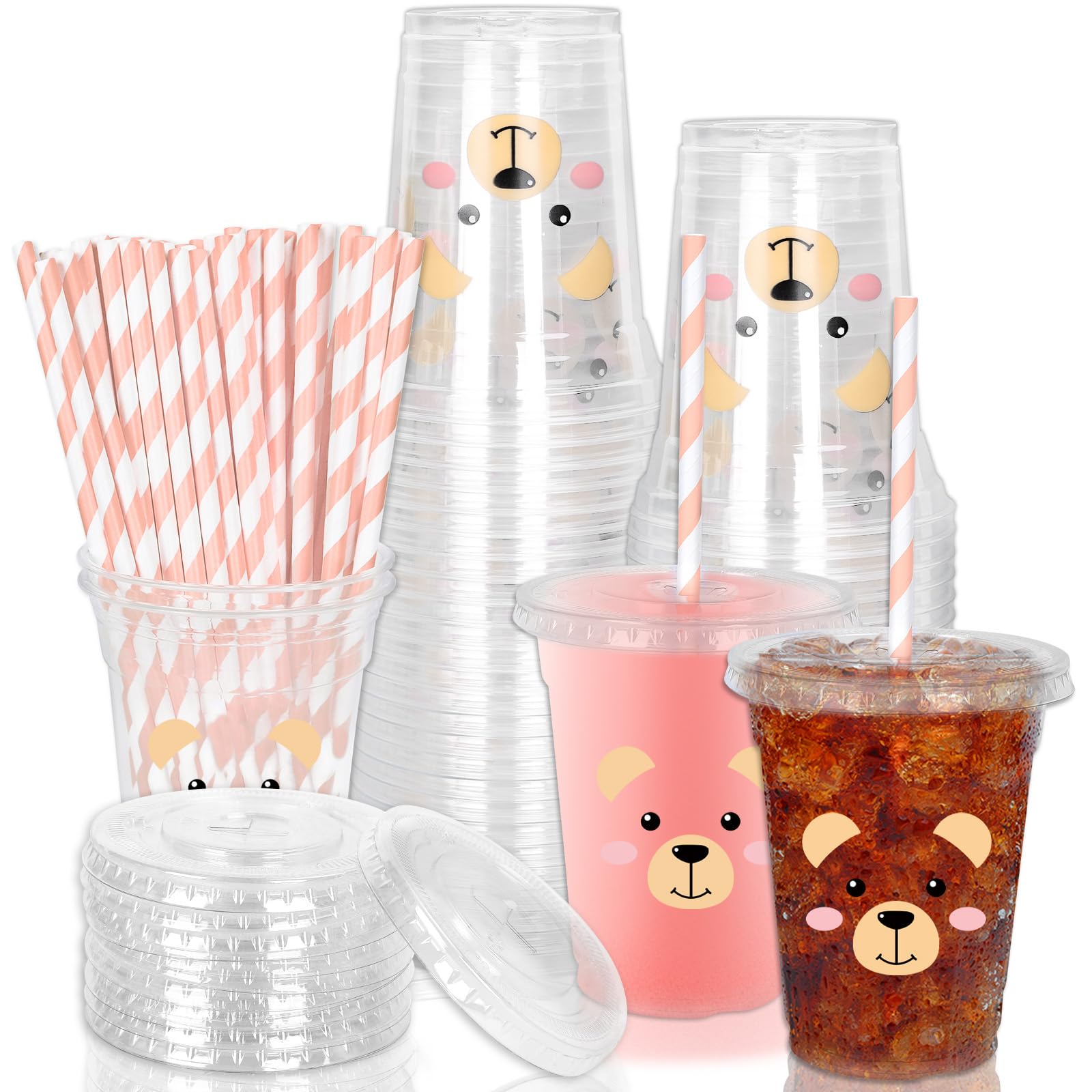 Auslaufsicherer Plastikbecher Süßer Bären-Trinkbecher 600 Ml Aus Kunststoff Mit Deckel Und Strohhalm – Auslaufsicher, Wiederverwendbar, Ideal Für Kaffee, Saft & Cocktails (Rot)