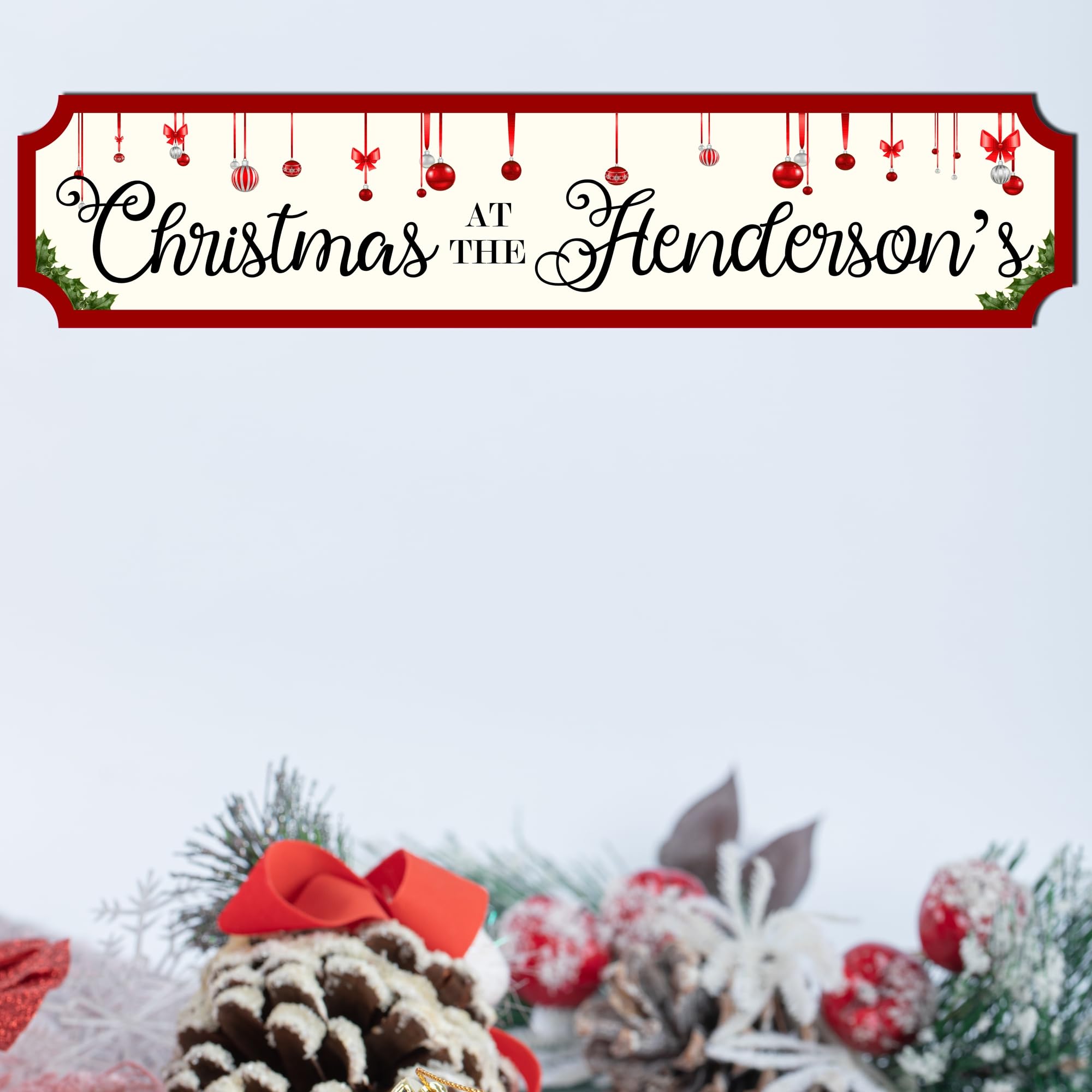 Personalised Christmas At The Family Street Sign - Custom Wooden or Acrylic Holiday Decor - Modern Rustic Wall Art - Available in S/M/L (Medium 390mm x 85mm, Mdf Wood Indoor Use Only)