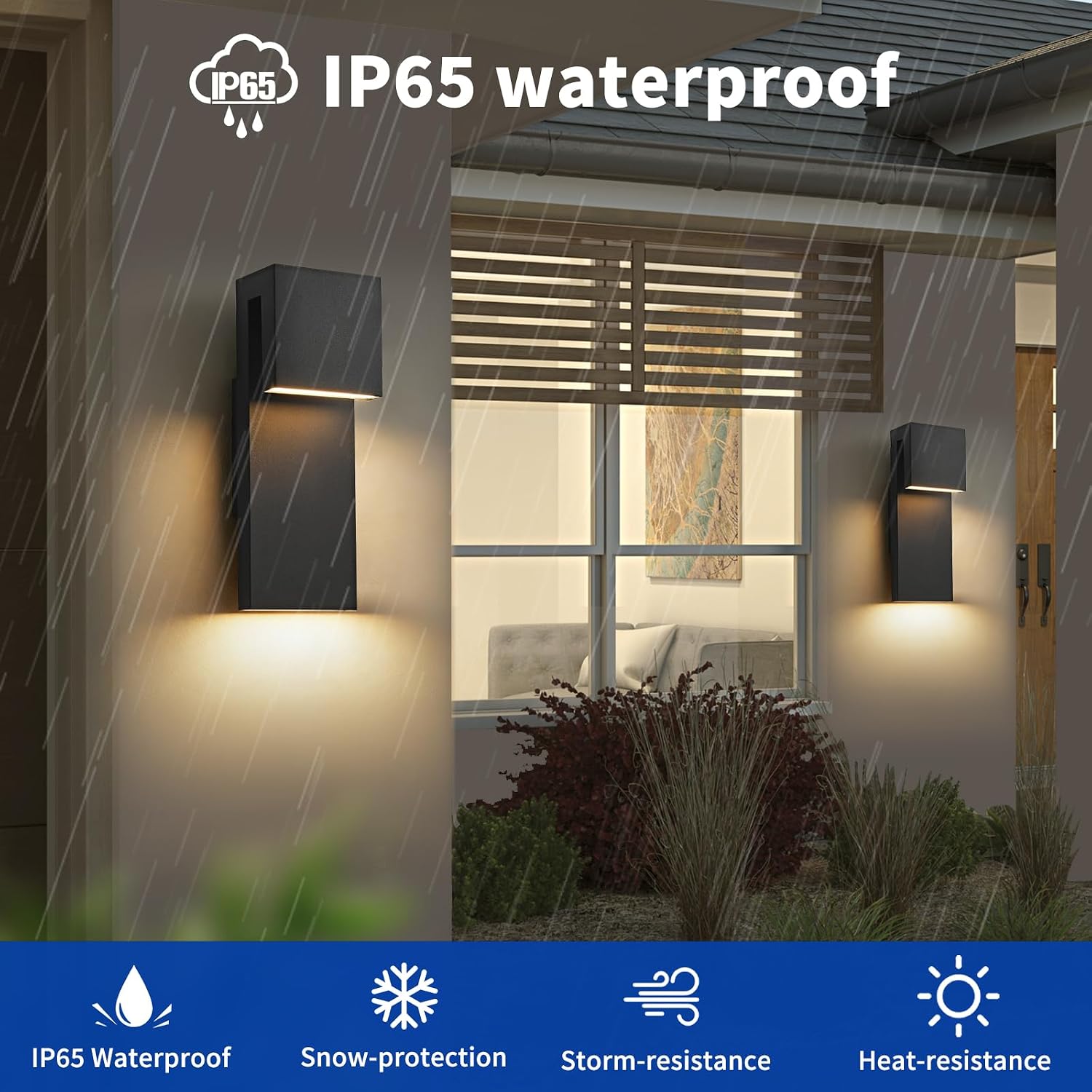 Outdoor Wall Light 13.8in Ip65 Waterproof Black LED Wall Sconce Modern Outdoor Lights 3000k 12W Wall Mount Lighting Fixture Rectangular for Living Room Bedroom Bedside Garden Wall Sconces 2 Pack