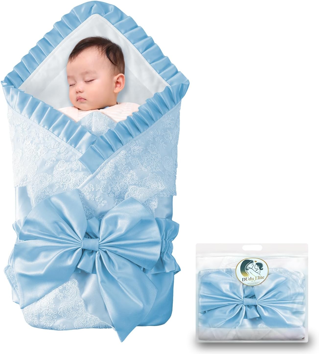 DUDUELTE DUDUELTE Soft Lace Baby Swaddle Blanket with Satin Bow, Newborn Wrap for Photos or Special Occasions, Infant Blanket