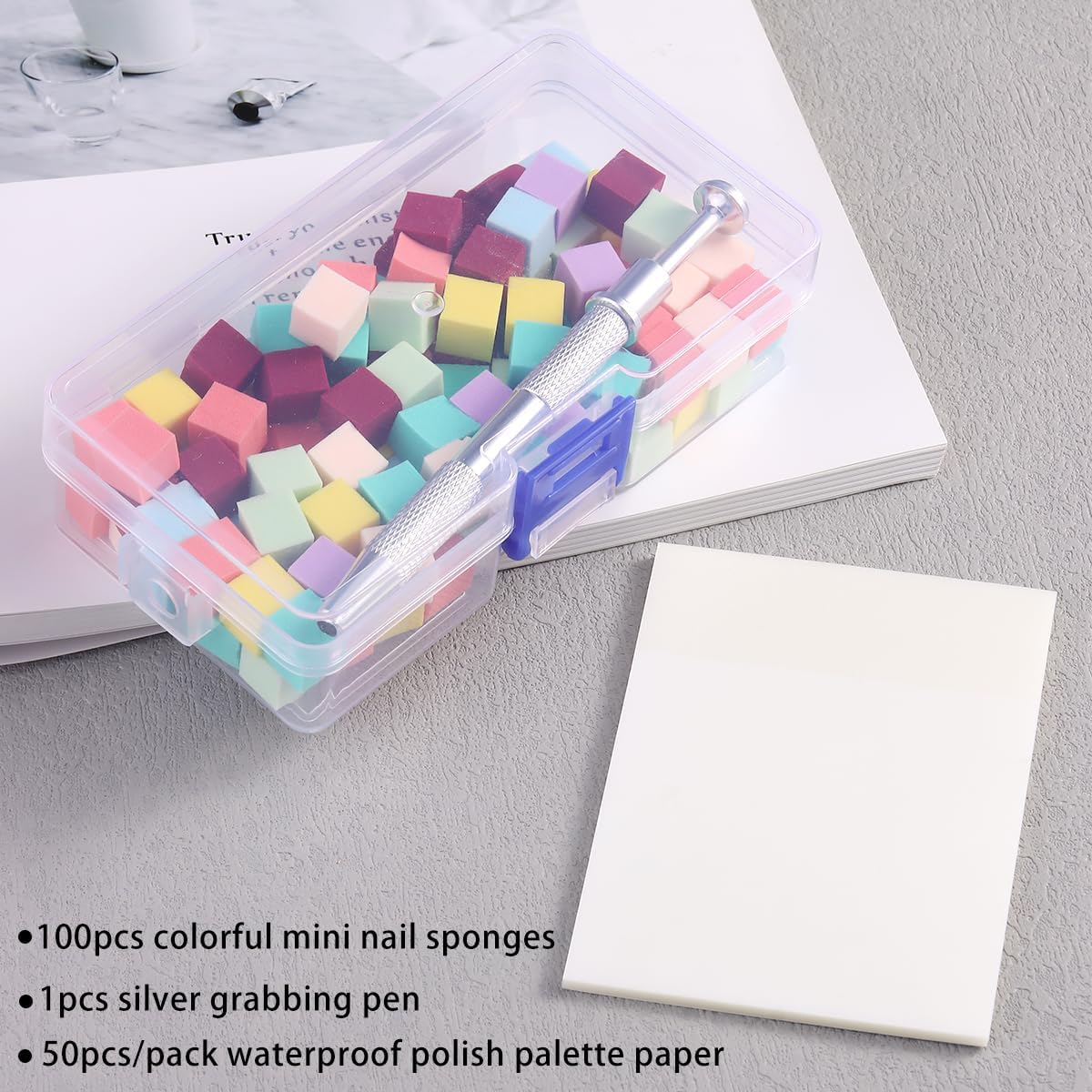 Nail Art Sponge with Metal Gripper, 200 Pieces Nail Art Sponges and 4 Claws Nail Sponge Metal Gripper - Image 3