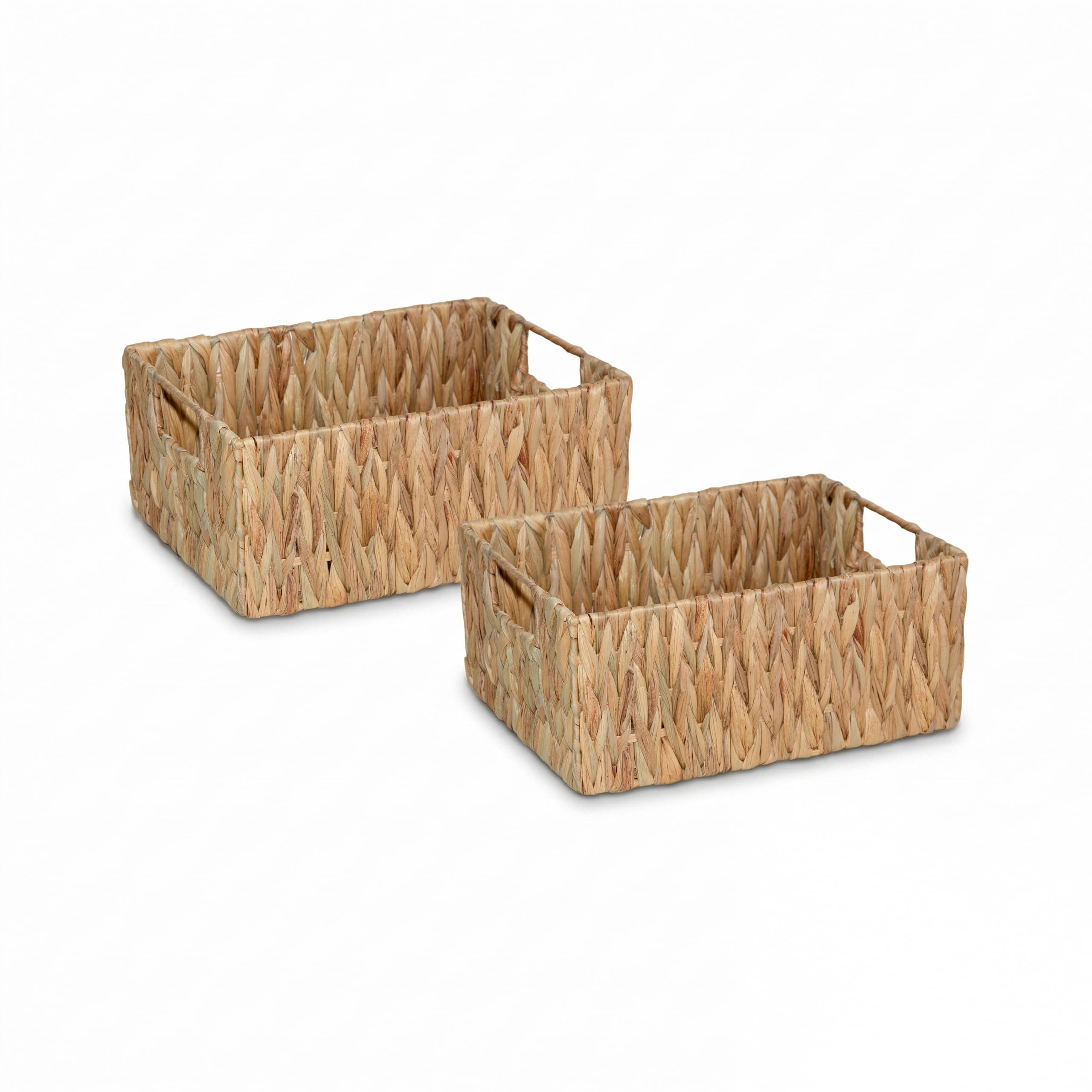 Wickerfield Water Hyacinth Storage Baskets, Woven Wicker Hamper Basket, Storage Box Organiser With Handles, Baskets To Make Gift Hampers – Set Of 2 (Small*2)