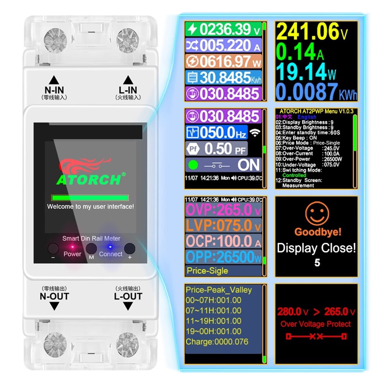 Contatore Energia Elettrica, Tuya Monofase 100A 50/60Hz Su Guida Din Contatore di Energia Intelligente Timer Consumo di Energia Monitor KWh Meter Wattmetro, Facile da Installare(With leakage protect)