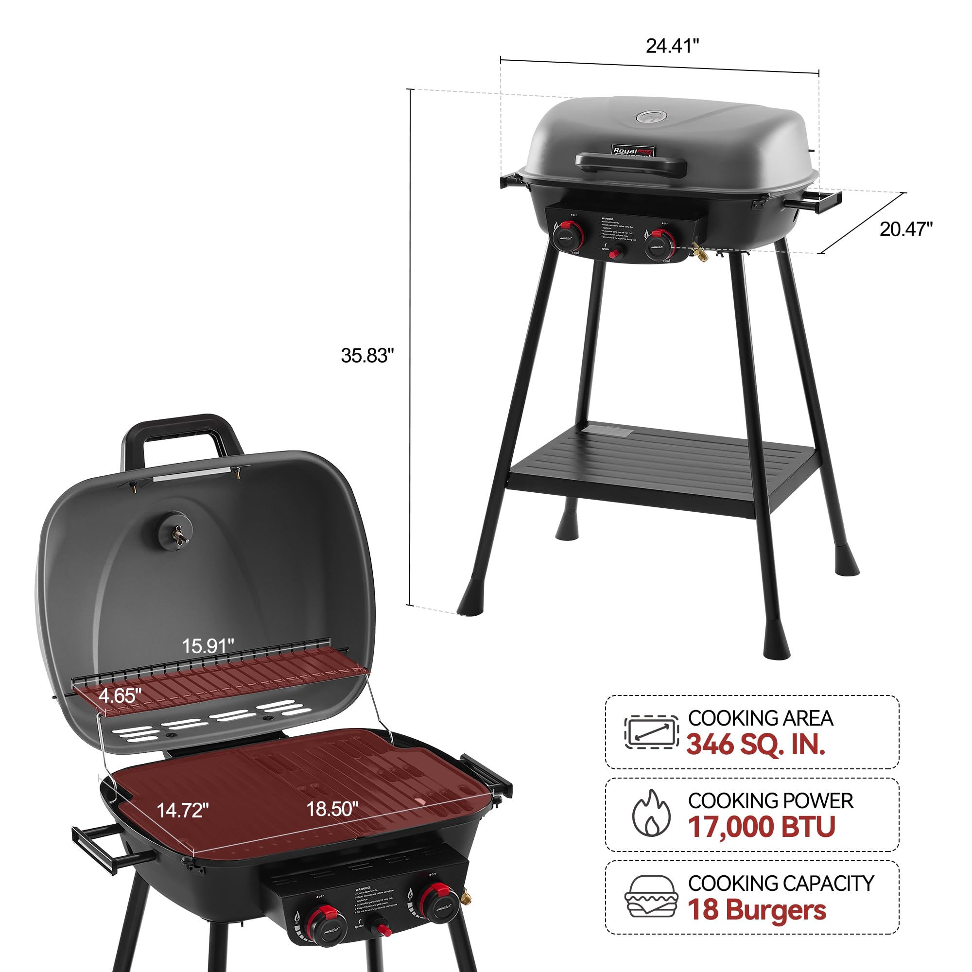 Royal Gourmet Portable 2-Burner Grill - Camping & Tailgating -3