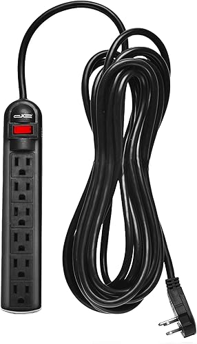 Digital Energy Regleta de protección contra sobretensiones de 6 salidas con cable de extensión de 15 pies de largo, negro, enchufe plano,