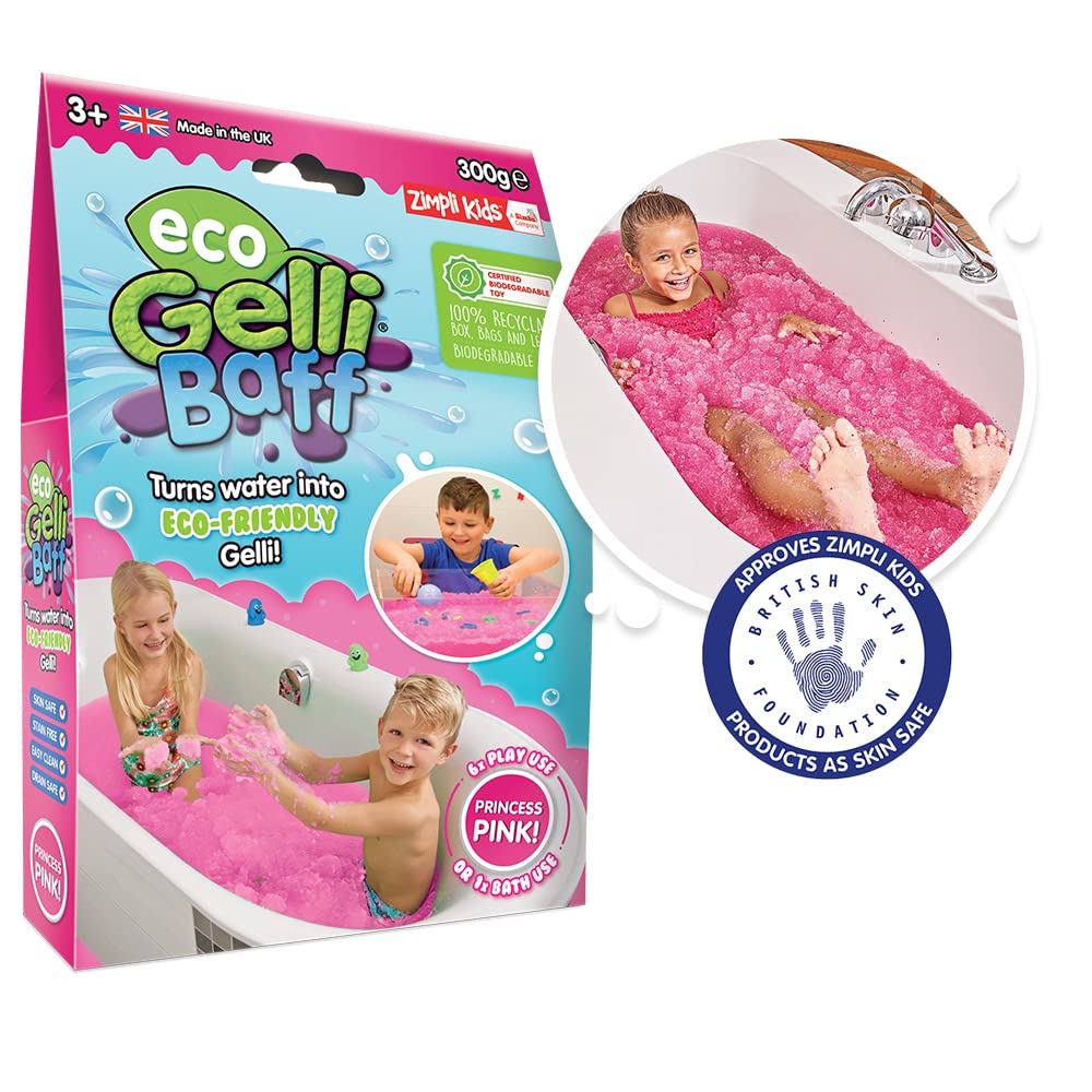 ZIMPLI - Eco Gelli Baff Pink, 1 Bath or 6 Play Uses, Magically turns water into thick, colourful goo, Bathtub Sensory Toy for Children 4 5 6 7 8 9