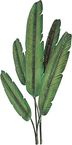 Miniatura 2 de Placa decorativa de metal verde con hojas de plátano para colgar en pared, planta tropical, 20 pulgadas de alto, fácil instalación, añade elegancia